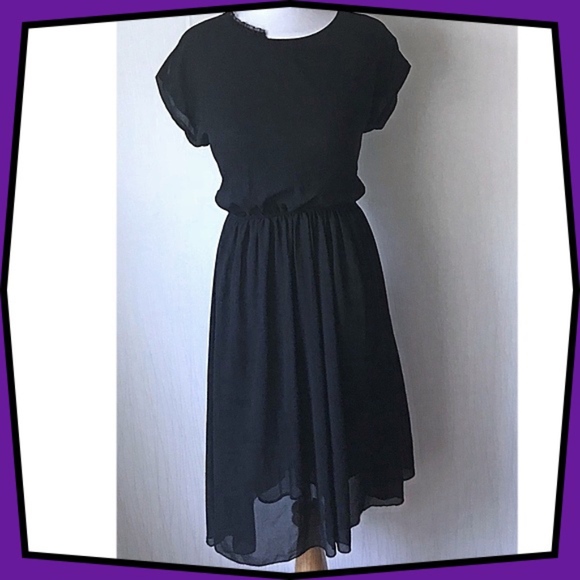 Luomeidisha Dresses Cap Sleeve Cinched Waist Midi Black Dress